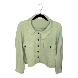 POL Women's Sage Green Waffle Knit Jacket Oversized Boxy Fit